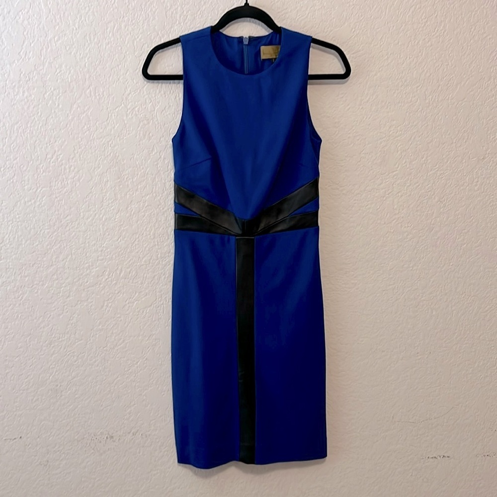 Nicole Miller Cobalt Blue and Leather Dress (2)